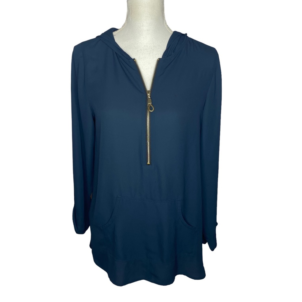 Soft Surroundings Navy Blue Surplice Polyester Blouse